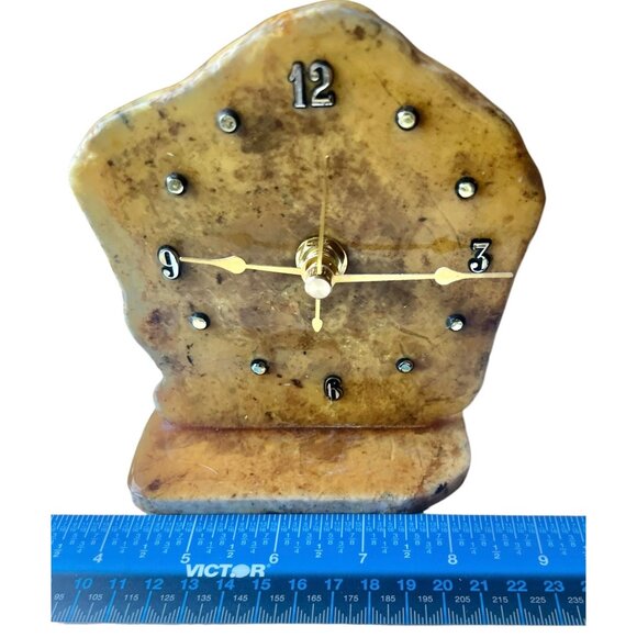 Quartz Stone Desk Clock Gold Hands & Numbers Tested Works Table Top Shelf VTG - Picture 8 of 9